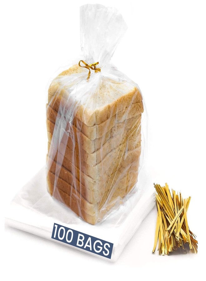 FUNSTITUTION Reusable Plastic Bread Bags for Homemade Bread - 100 Pack Clear Bag with Ties For An Airtight Moisture-free Preservation and Storage - Loaf Home Bakers Bakery Owners - Image 1
